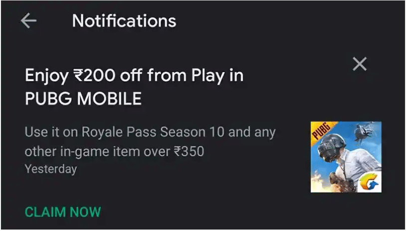 Rs.200 Coupon Free for PUBG Mobile